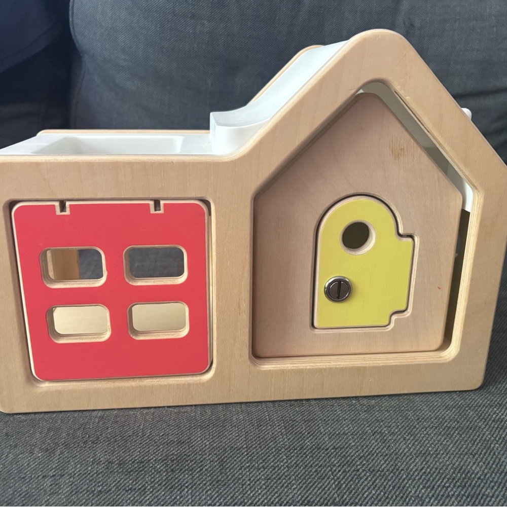 Lovevery Wooden Toy House with Red and Yellow Accents